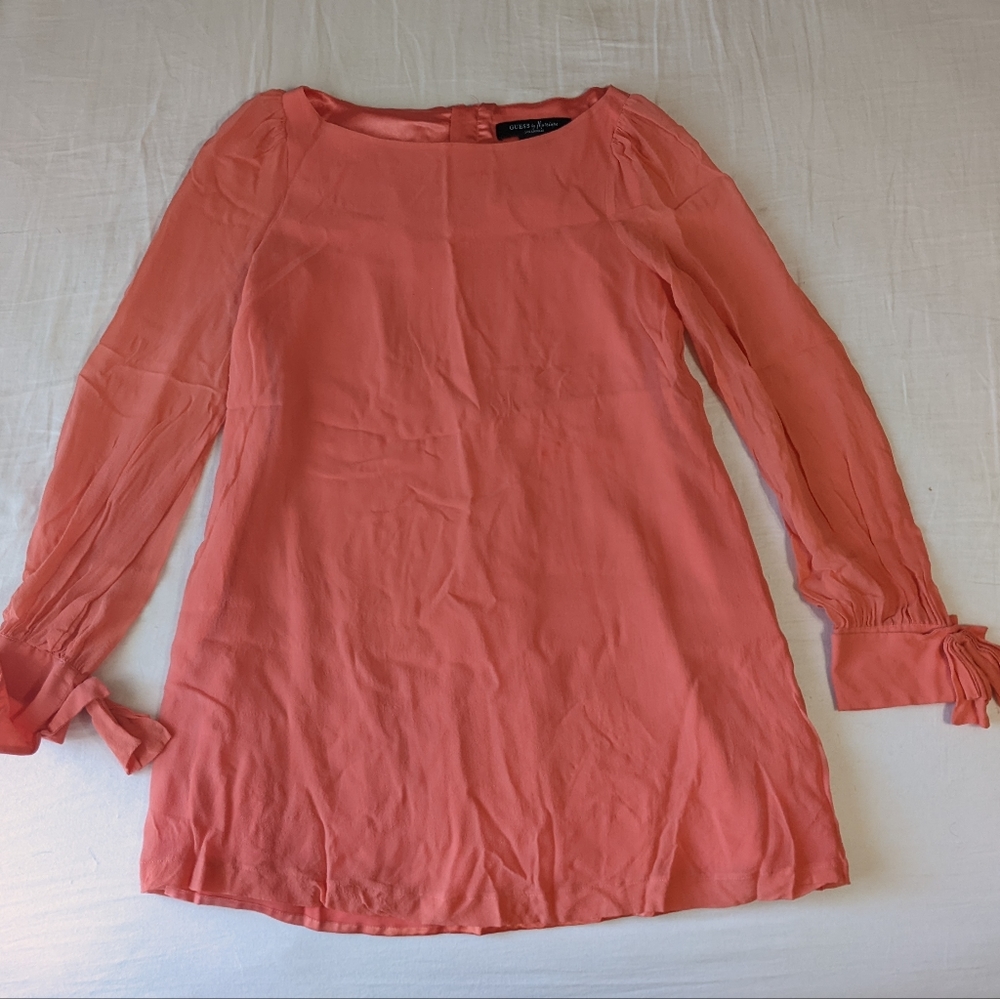 Guess by Marciano 100% silk Long Sleeve Dress Tie Accented Cuffs
